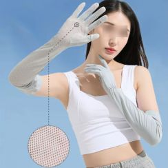 Summer Womens Long Sun Protection Sleeves and Gloves With Exposed Fingers